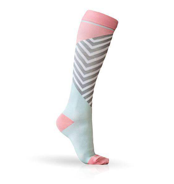 Pink & teal knee-high graduated compression sock (Medium 15-20mmHg)