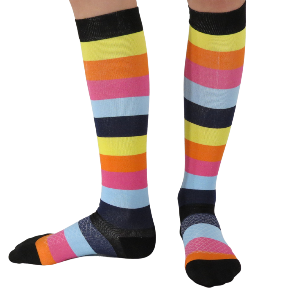 Playful striped knee-high graduated compression socks (Medium 15-20mmHg)