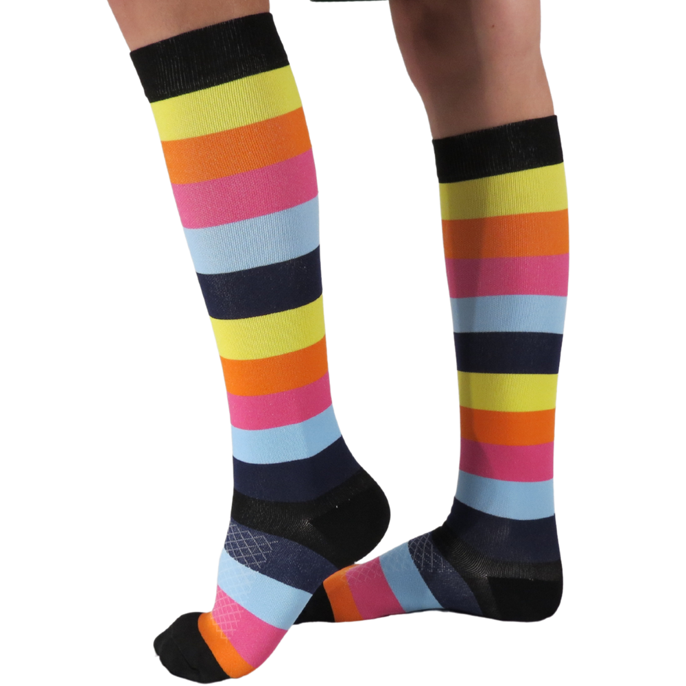 Playful striped knee-high graduated compression socks (Medium 15-20mmHg)