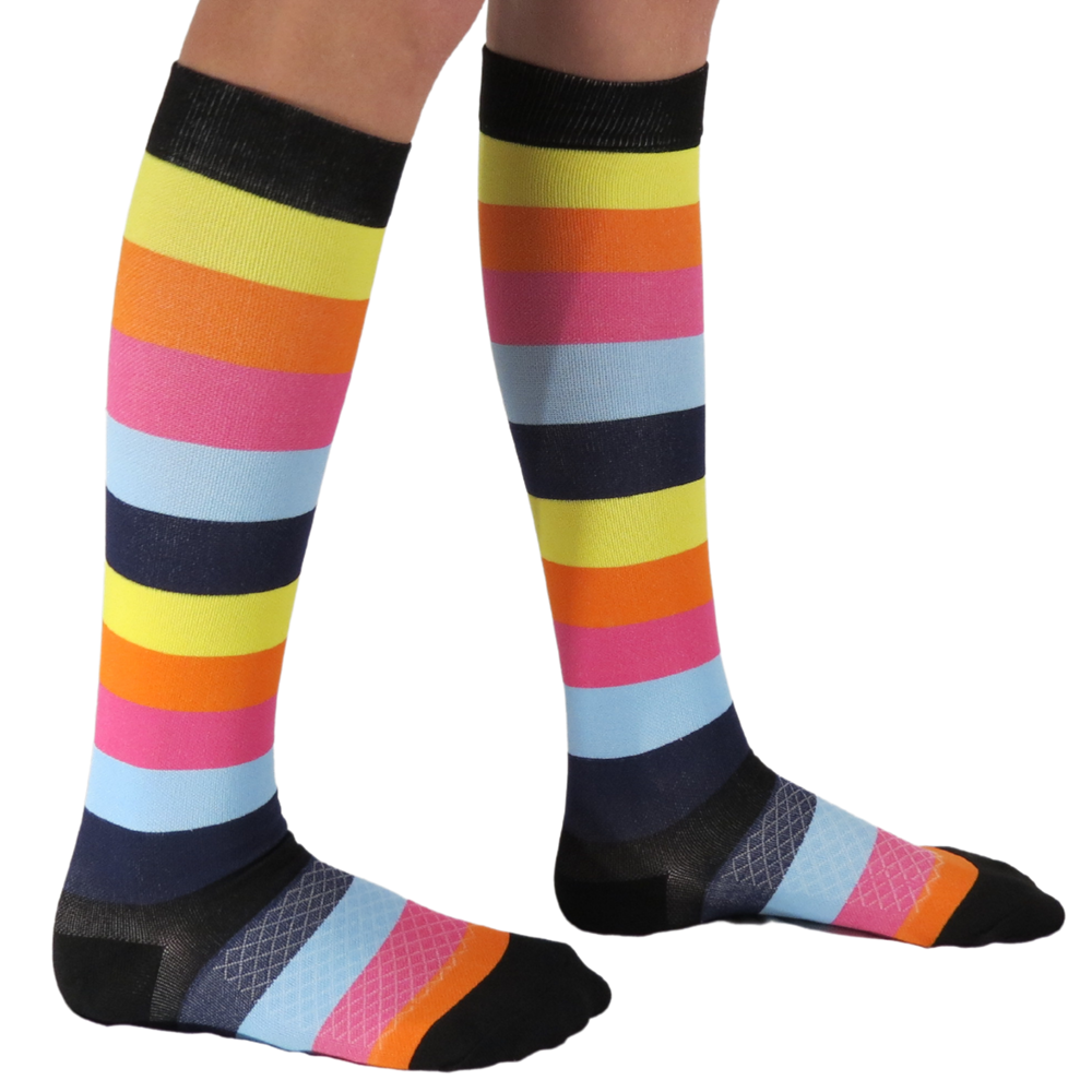 Playful striped knee-high graduated compression socks (Medium 15-20mmHg)