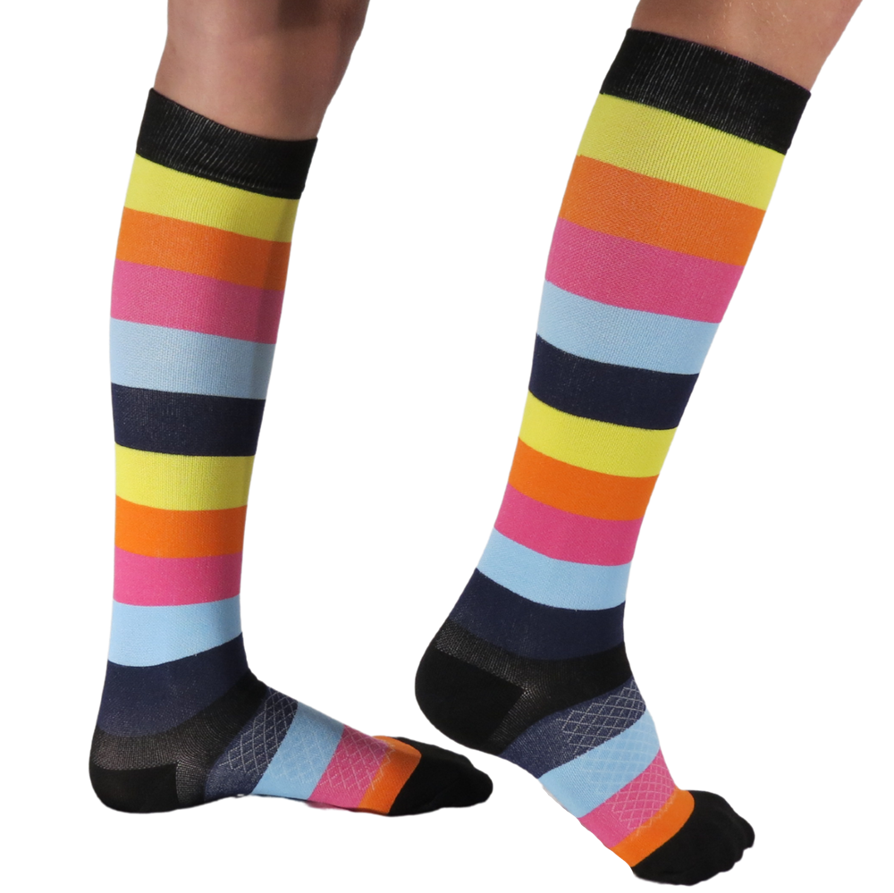 Playful striped knee-high graduated compression socks (Medium 15-20mmHg)