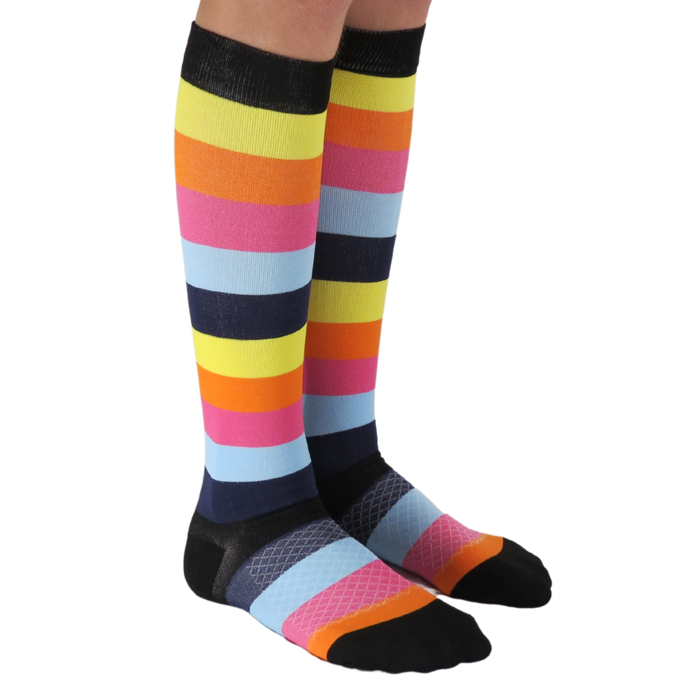 Playful striped knee-high graduated compression socks (Medium 15-20mmHg)