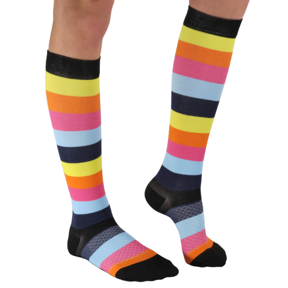 Playful striped knee-high graduated compression socks (Medium 15-20mmHg)