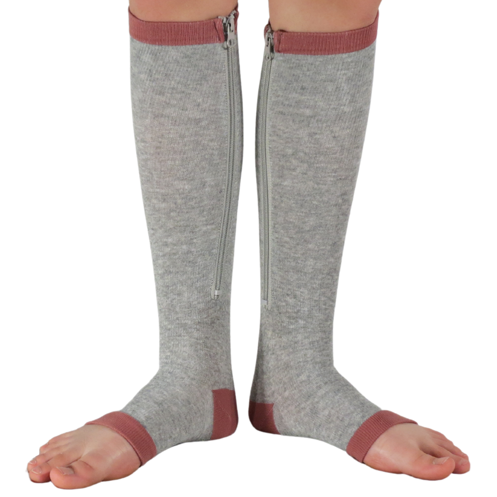 EZ-Zip zipper compression sock shown in gray