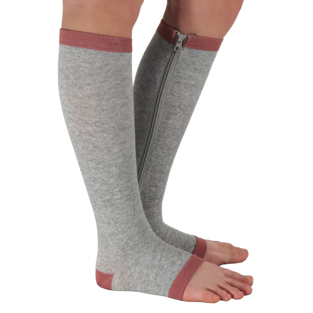 EZ-Zip zipper compression sock shown in gray