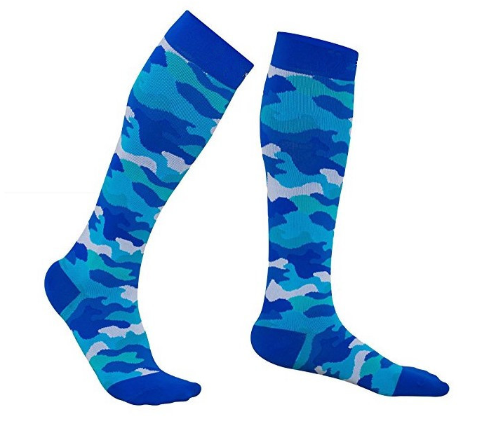 Blue and gray camo compression socks from Pulse Compression