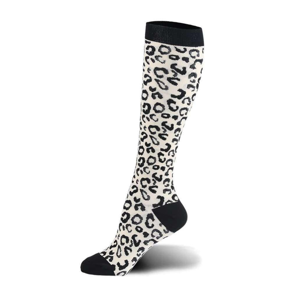 Leopard print knee-high graduated compression socks (Medium 15-20 mmHg)