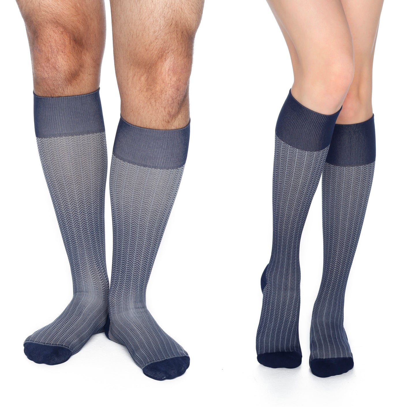 Man and woman in Rejuva herringbone compression socks