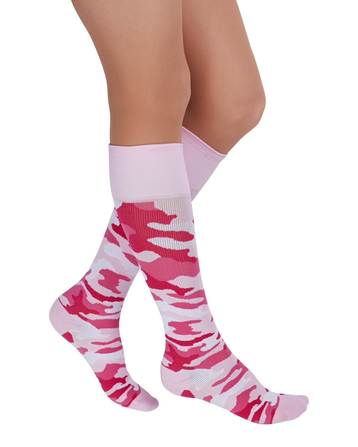 Pink Rejuva graduated compression camo patterned socks (15-20 mmHg)