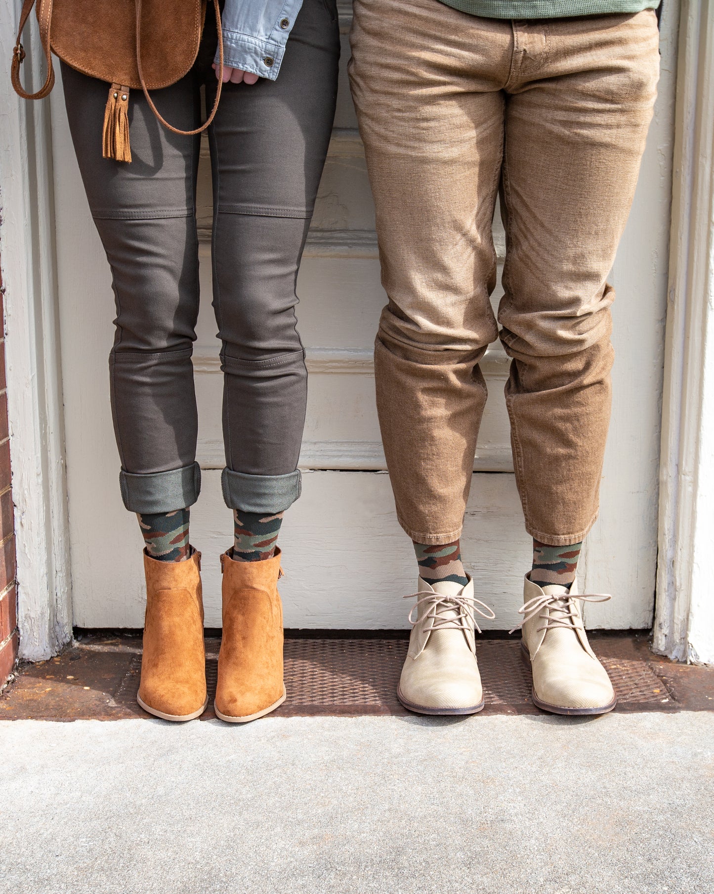 couple in green Rejuva graduated compression camo patterned socks (15-20 mmHg)