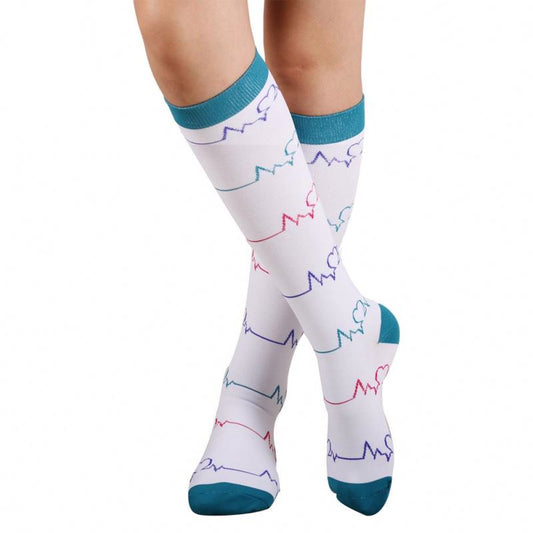 Teal Trimmed EKG knee-high graduated compression socks (Medium 15-20mmHg)