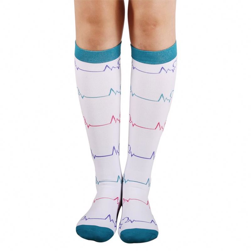 Teal Trimmed EKG knee-high graduated compression socks (Medium 15-20mmHg)