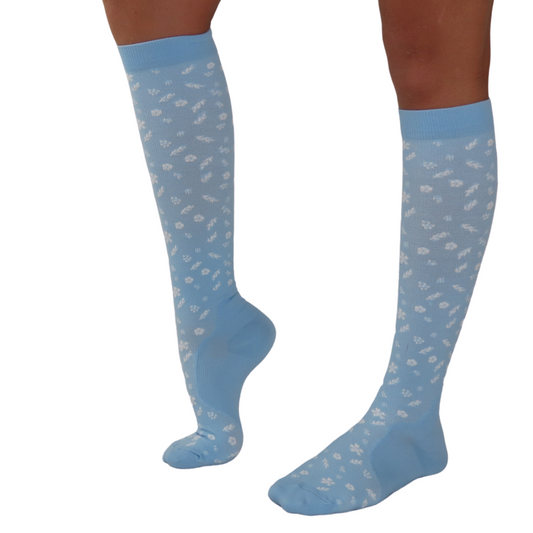 Floral print knee-high graduated compression socks (Medium 15-20mmHg)