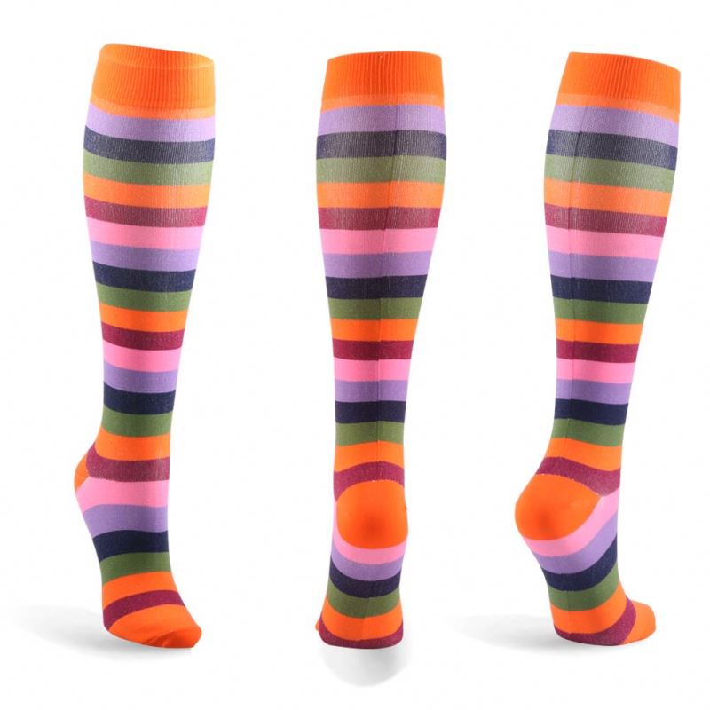 Playful striped knee-high graduated compression socks (Medium 15-20mmHg)