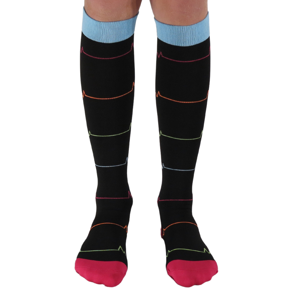 Red and Black EKG knee-high graduated compression socks (Medium 15-20mmHg)