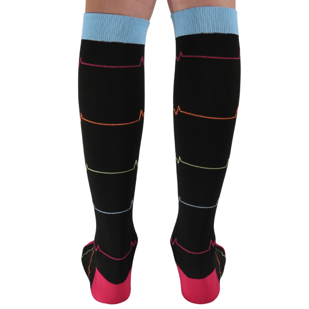 Red and Black EKG knee-high graduated compression socks (Medium 15-20mmHg)