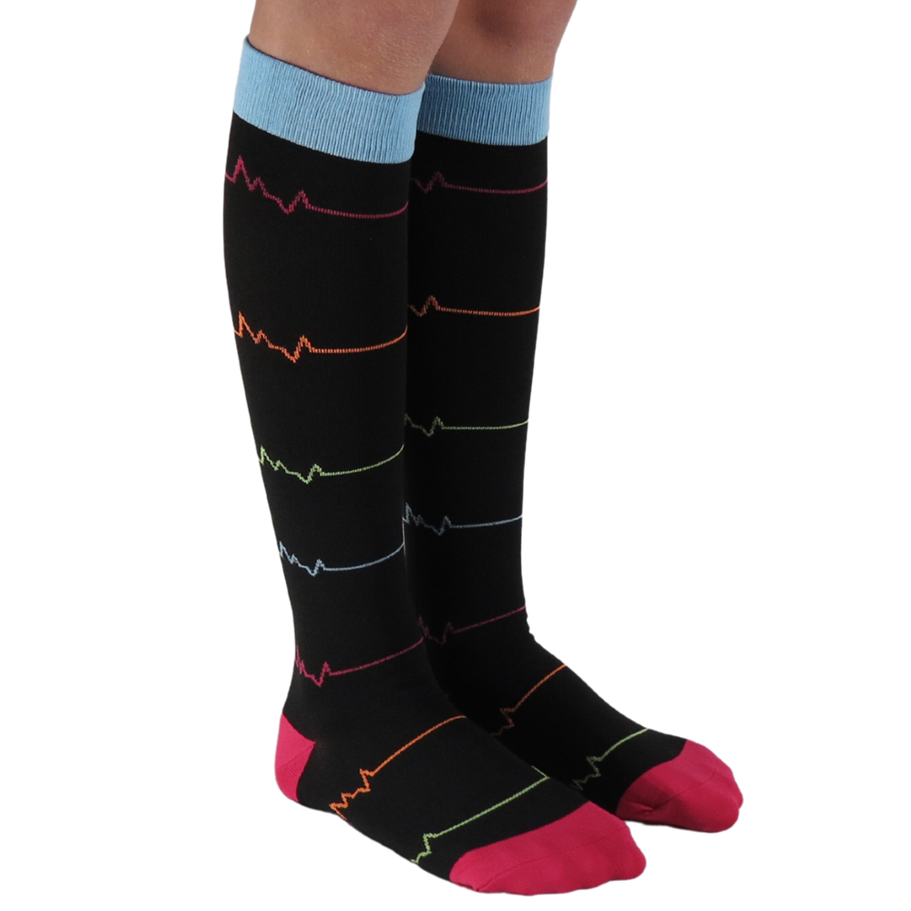 Red and Black EKG knee-high graduated compression socks (Medium 15-20mmHg)