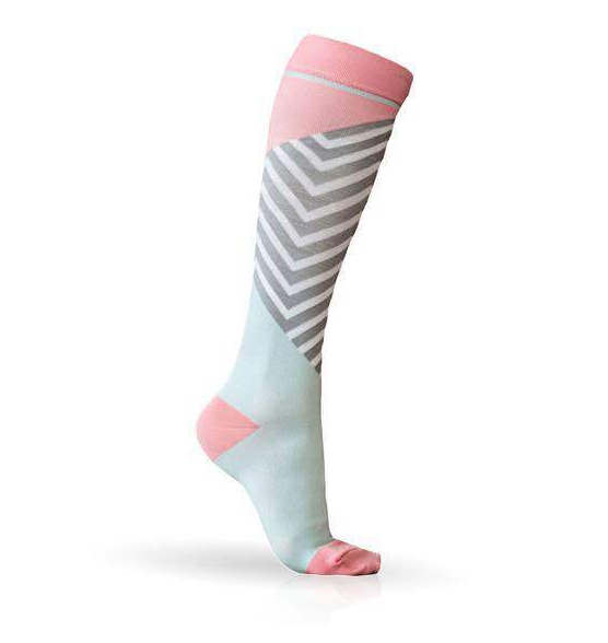 Retro Pink and teal knee-high graduated compression sock (Medium 15-20mmHg)