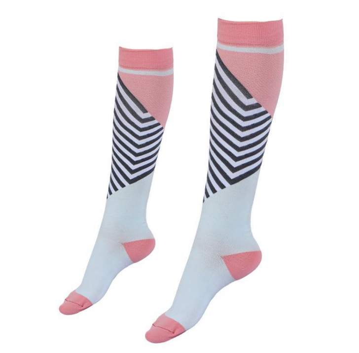 Retro Pink and teal knee-high graduated compression sock (Medium 15-20mmHg)