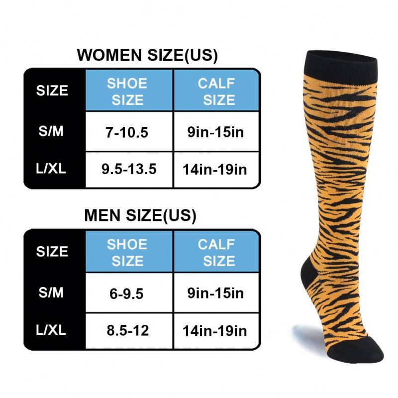 Tiger print knee-high graduated compression socks (Medium 15-20mmHg)